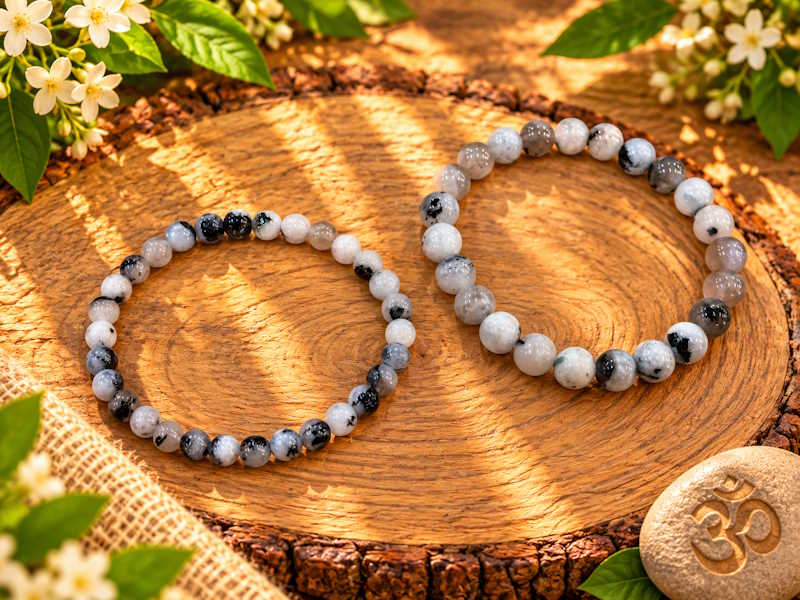 Pulsera Piedra Luna con turmalina bola